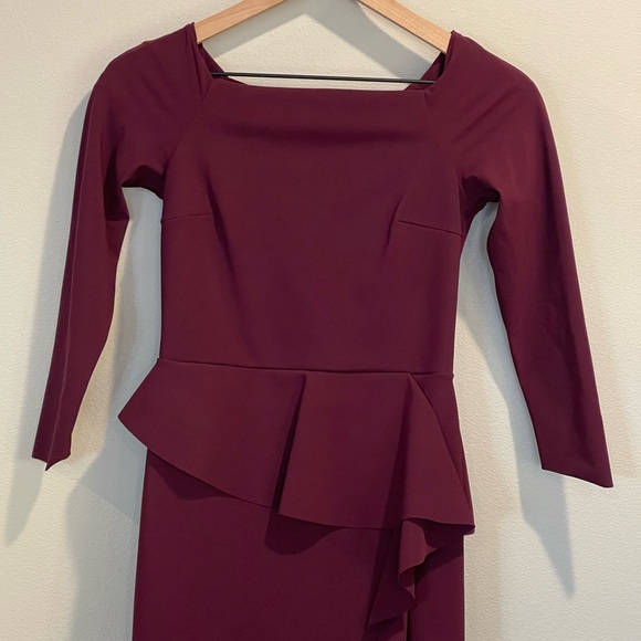 Chiara Boni Adela Purple Merlot Peplum Ruffle Stretch Gown, 3/4 Sleeves, 38/2/XS - Picture 4 of 12